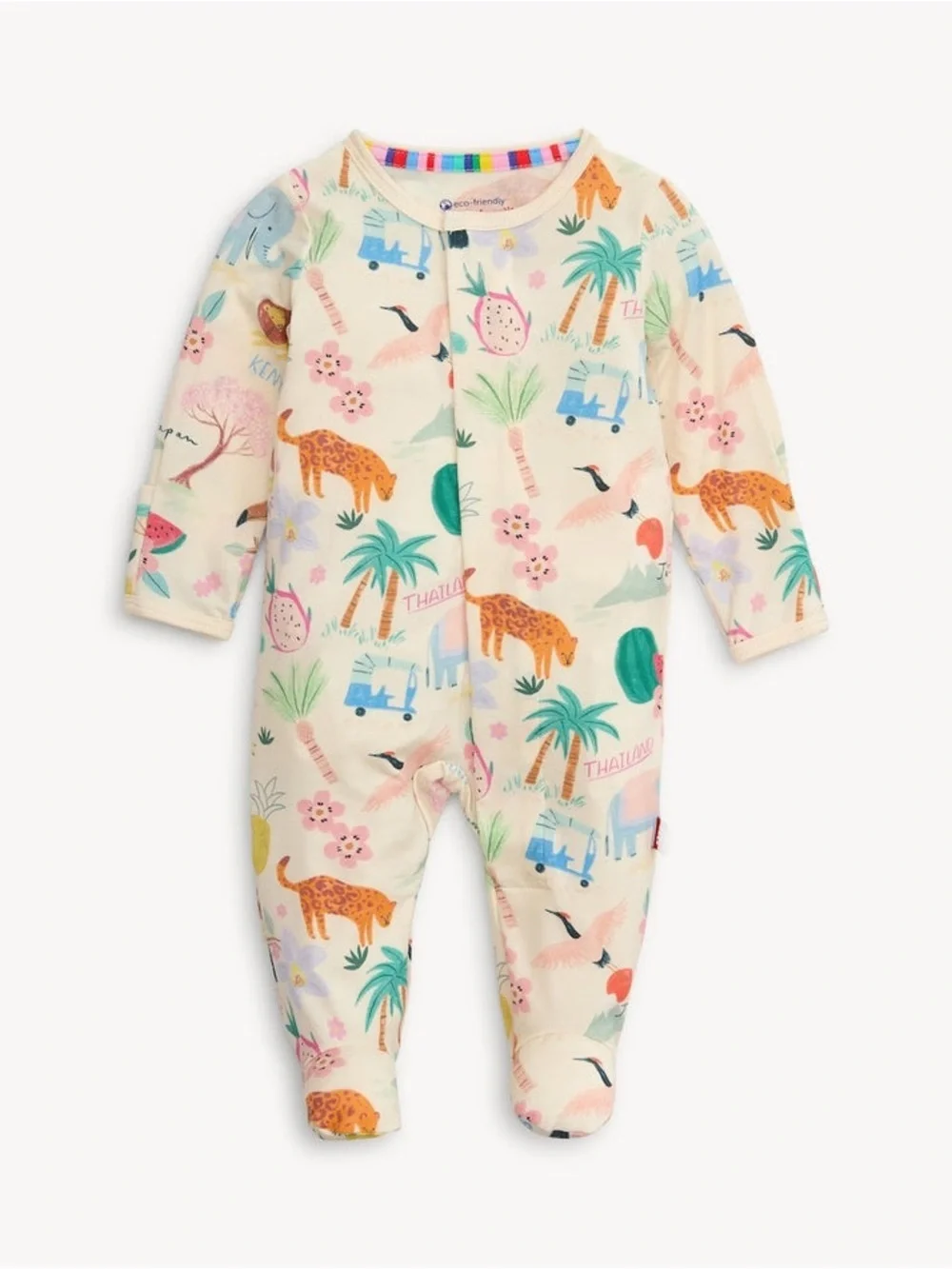 NET Magnetic Me Cream Tropical Animal Print Footie W/ Pink, Green & Blue Accents